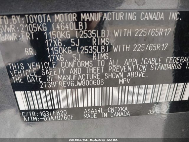 Photo 8 VIN: 2T3BFREV6JW800606 - TOYOTA RAV4 