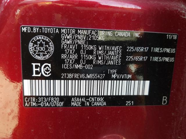 Photo 9 VIN: 2T3BFREV6JW855427 - TOYOTA RAV4 LE 