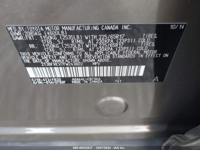 Photo 8 VIN: 2T3BFREV7FW243602 - TOYOTA RAV4 