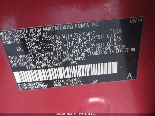 Photo 8 VIN: 2T3BFREV8EW225625 - TOYOTA RAV4 