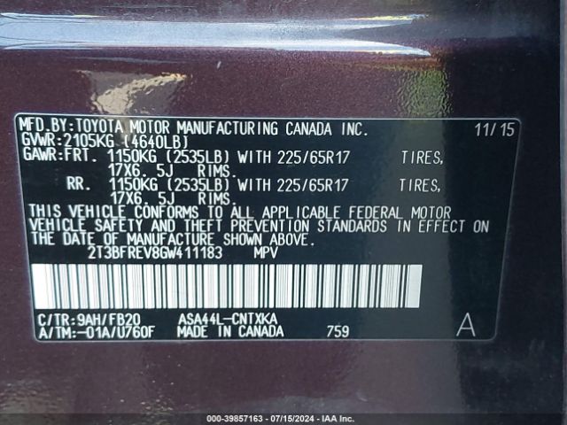 Photo 8 VIN: 2T3BFREV8GW411183 - TOYOTA RAV4 