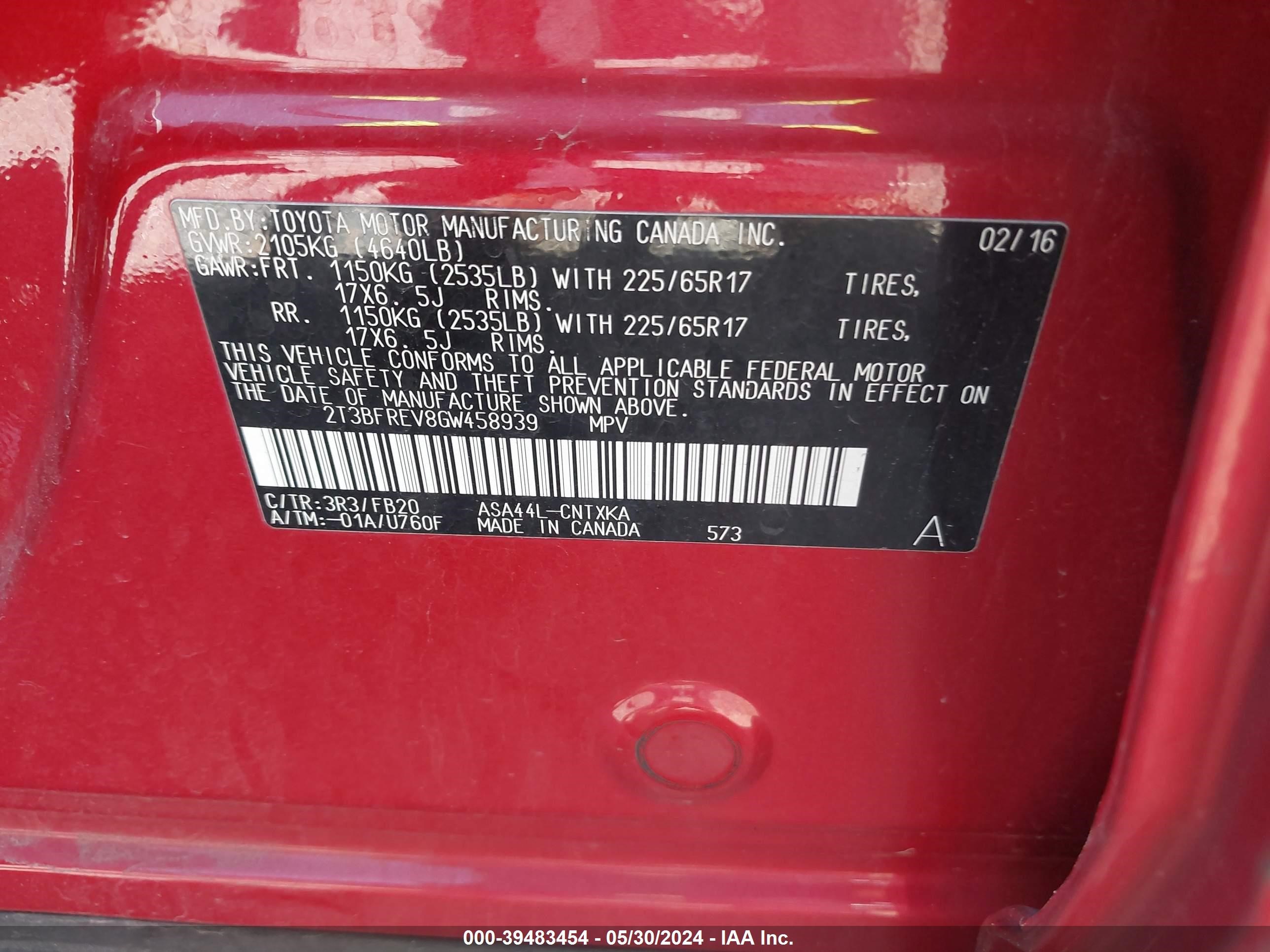 Photo 8 VIN: 2T3BFREV8GW458939 - TOYOTA RAV 4 