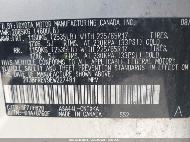 Photo 8 VIN: 2T3BFREV9EW227481 - TOYOTA RAV4 