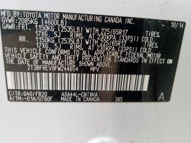 Photo 9 VIN: 2T3BFREV9FW244654 - TOYOTA RAV4 LE 