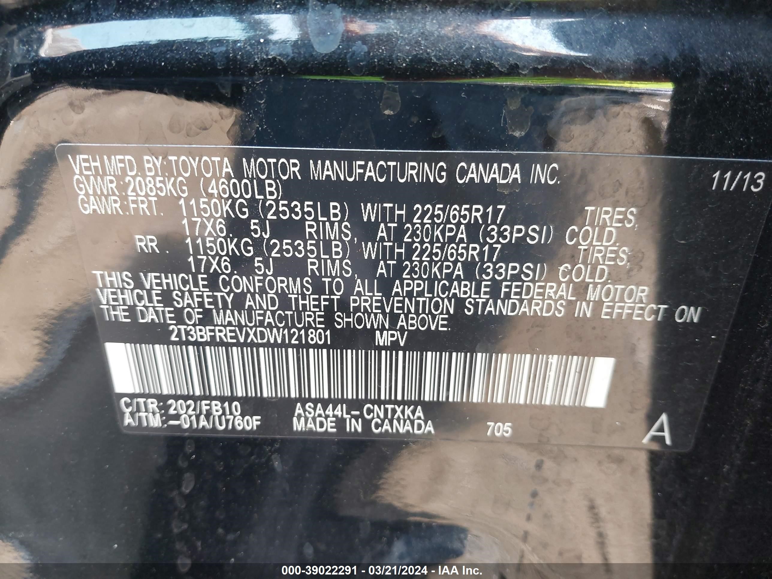 Photo 8 VIN: 2T3BFREVXDW121801 - TOYOTA RAV 4 