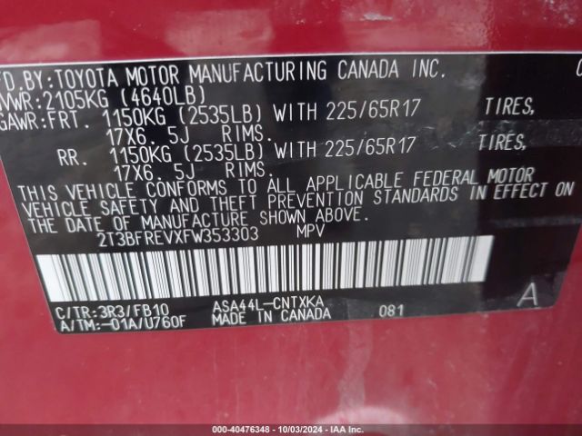 Photo 8 VIN: 2T3BFREVXFW353303 - TOYOTA RAV4 