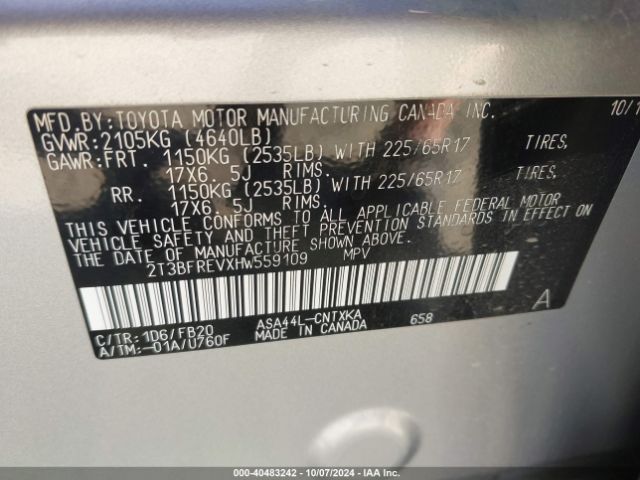 Photo 8 VIN: 2T3BFREVXHW559109 - TOYOTA RAV4 