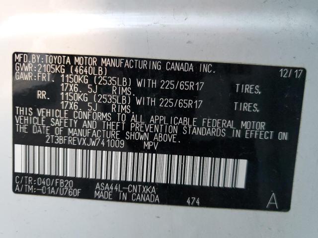 Photo 9 VIN: 2T3BFREVXJW741009 - TOYOTA RAV4 LE 