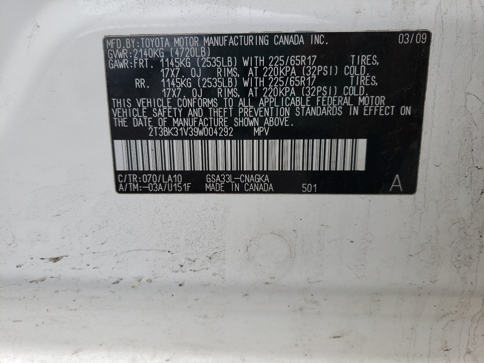 Photo 9 VIN: 2T3BK31V39W004292 - TOYOTA RAV4 LIMIT 