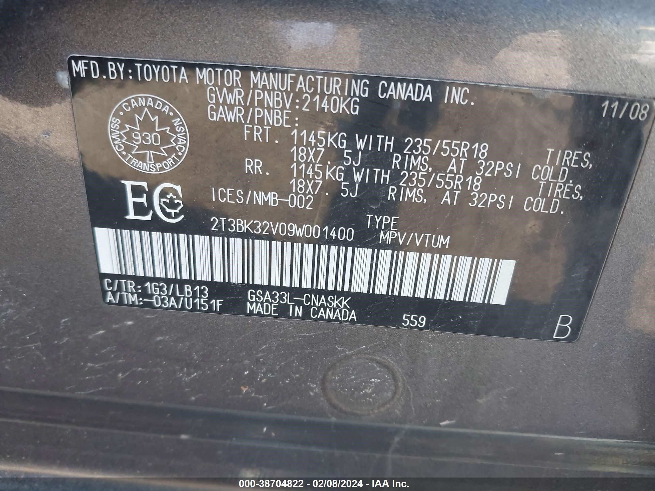 Photo 8 VIN: 2T3BK32V09W001400 - TOYOTA RAV 4 