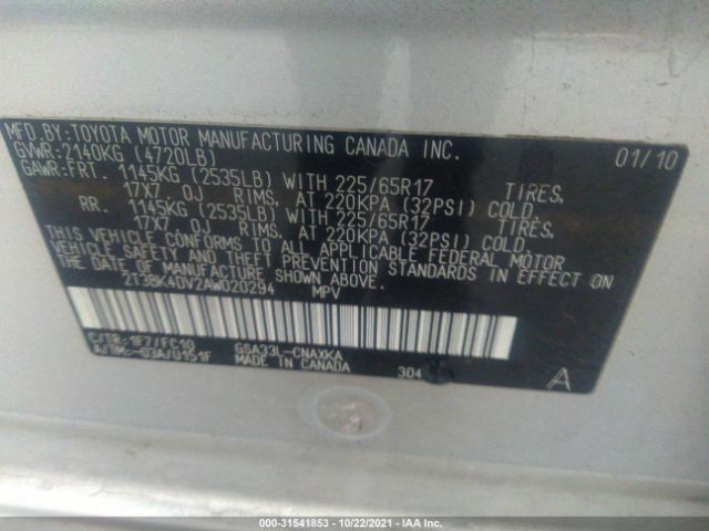 Photo 8 VIN: 2T3BK4DV2AW020294 - TOYOTA RAV4 