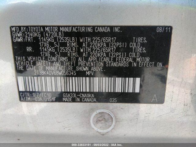 Photo 8 VIN: 2T3BK4DV6BW056345 - TOYOTA RAV4 