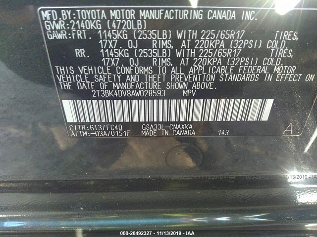 Photo 8 VIN: 2T3BK4DV8AW028593 - TOYOTA RAV4 