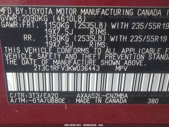 Photo 8 VIN: 2T3C1RFV3KW036443 - TOYOTA RAV4 