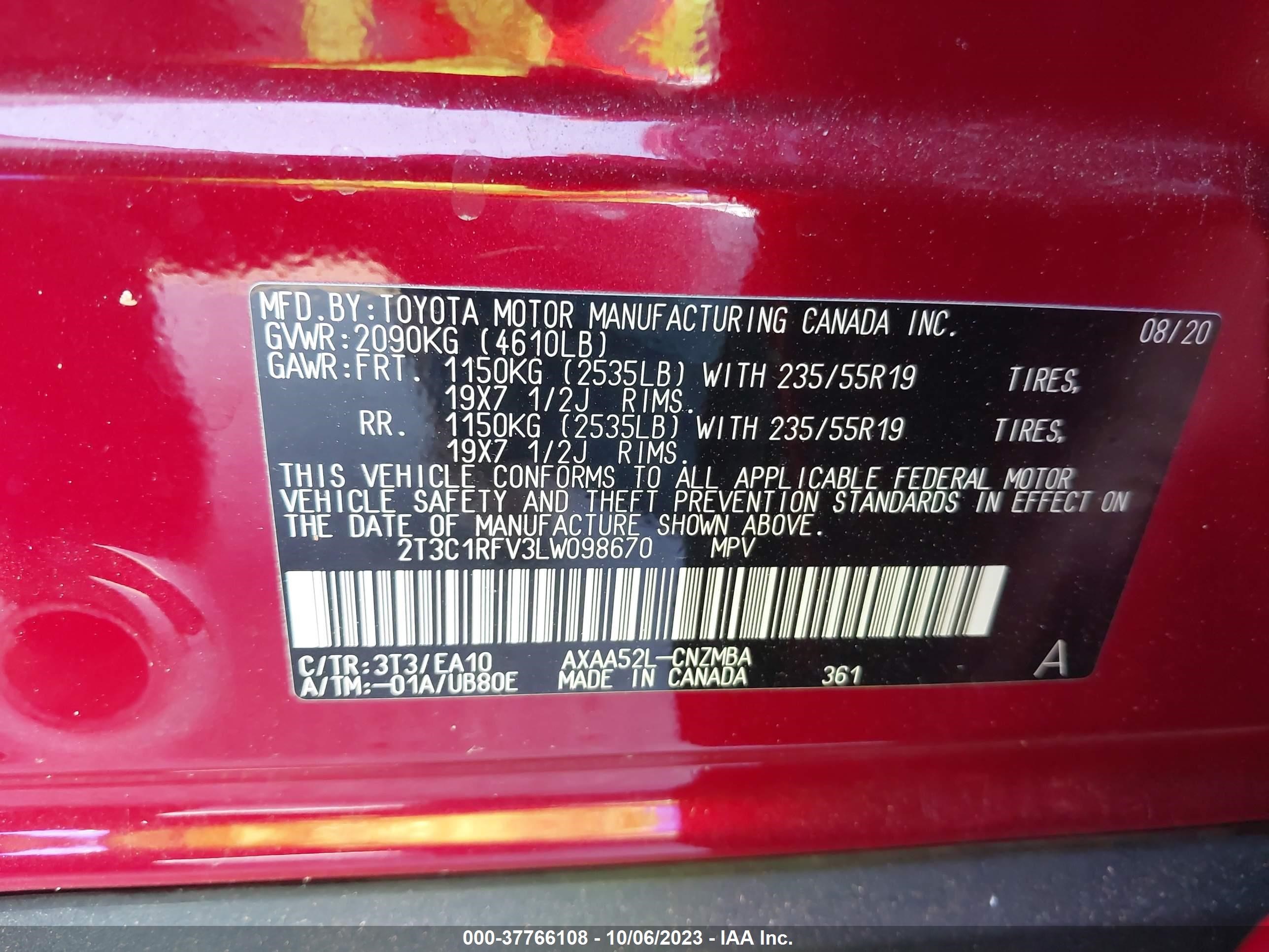 Photo 8 VIN: 2T3C1RFV3LW098670 - TOYOTA RAV 4 