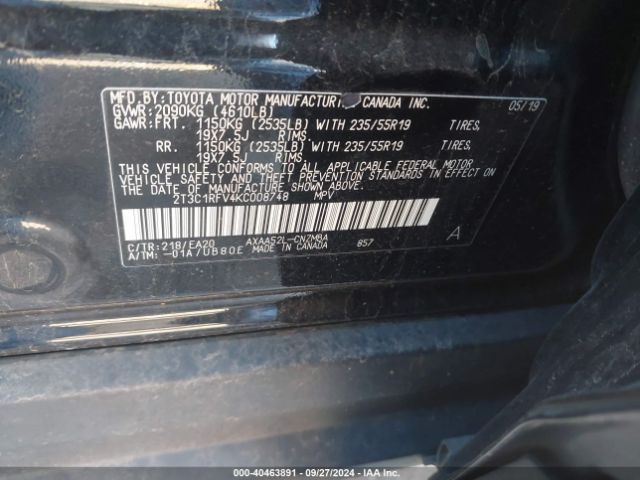 Photo 8 VIN: 2T3C1RFV4KC008748 - TOYOTA RAV4 