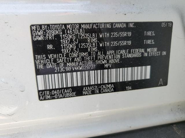 Photo 13 VIN: 2T3C1RFV4KW029727 - TOYOTA RAV4 XLE P 