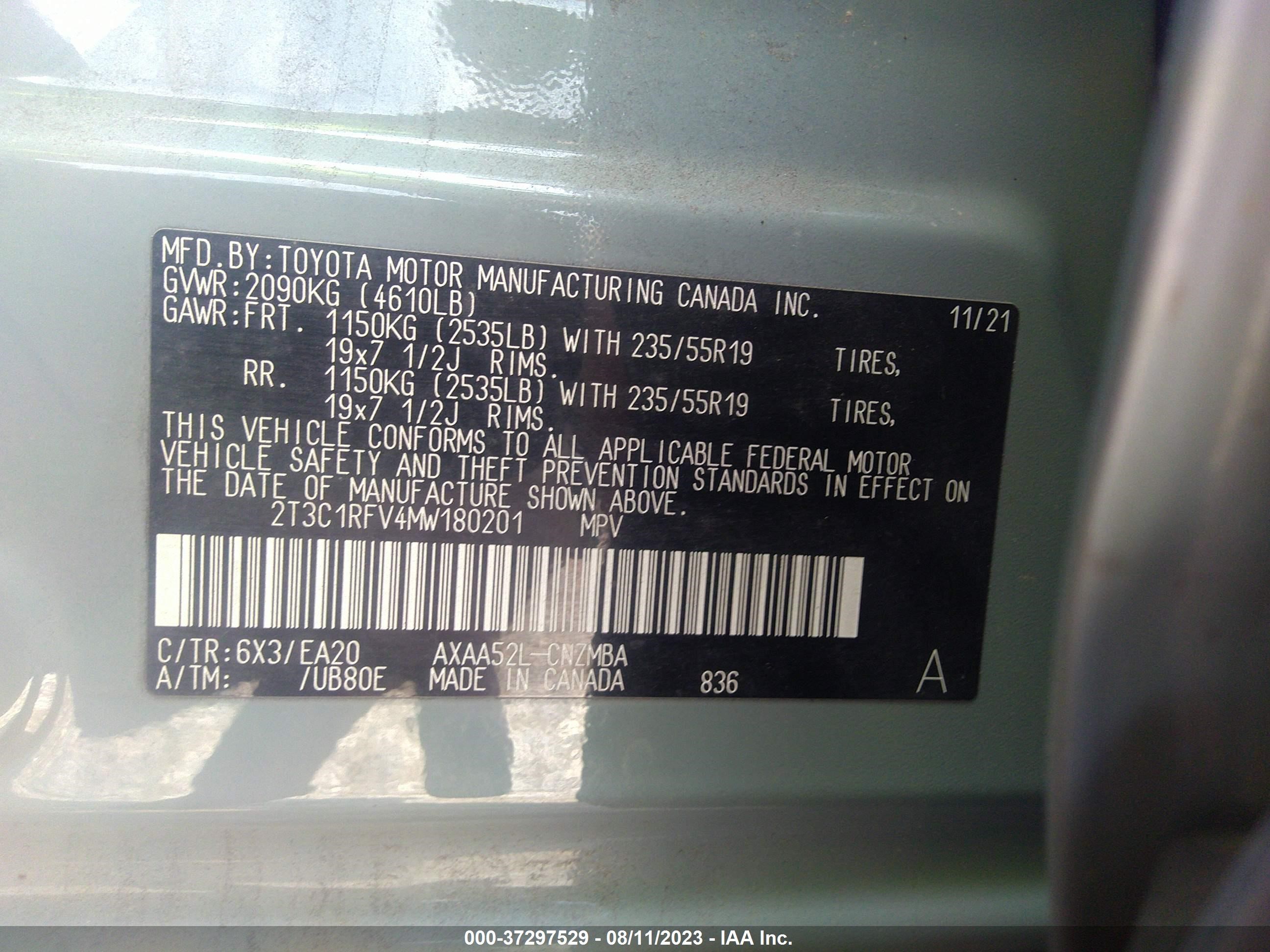 Photo 8 VIN: 2T3C1RFV4MW180201 - TOYOTA RAV 4 