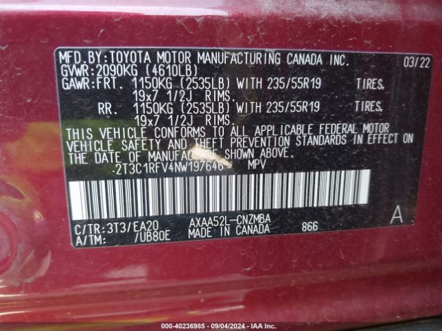 Photo 8 VIN: 2T3C1RFV4NW197646 - TOYOTA RAV4 