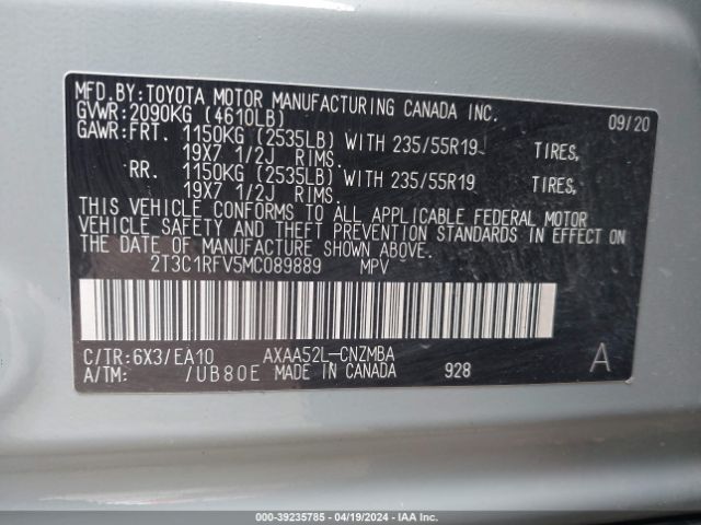 Photo 8 VIN: 2T3C1RFV5MC089889 - TOYOTA RAV4 