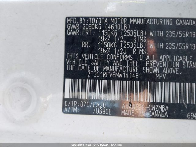 Photo 8 VIN: 2T3C1RFV6MW141481 - TOYOTA RAV4 