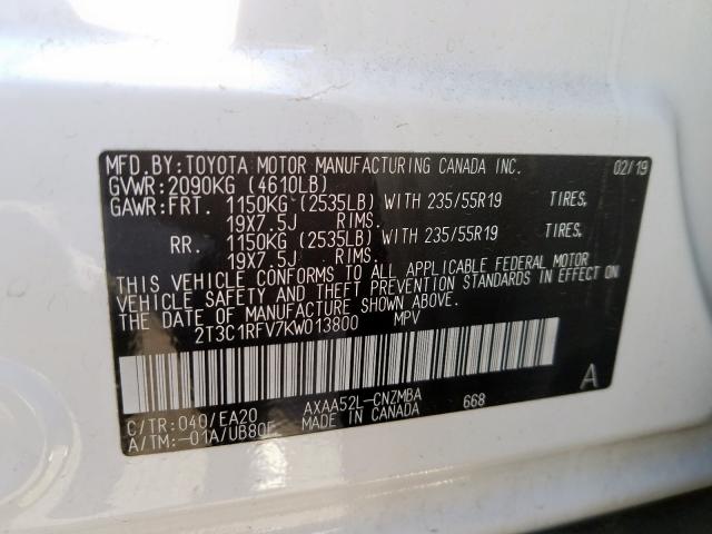 Photo 9 VIN: 2T3C1RFV7KW013800 - TOYOTA RAV4 XLE P 