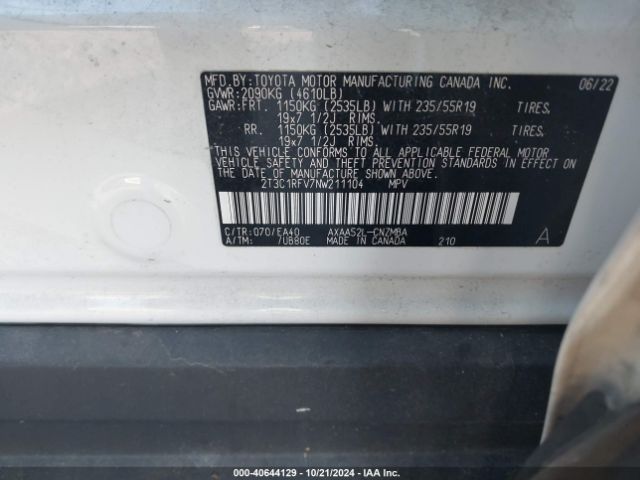 Photo 8 VIN: 2T3C1RFV7NW211104 - TOYOTA RAV4 