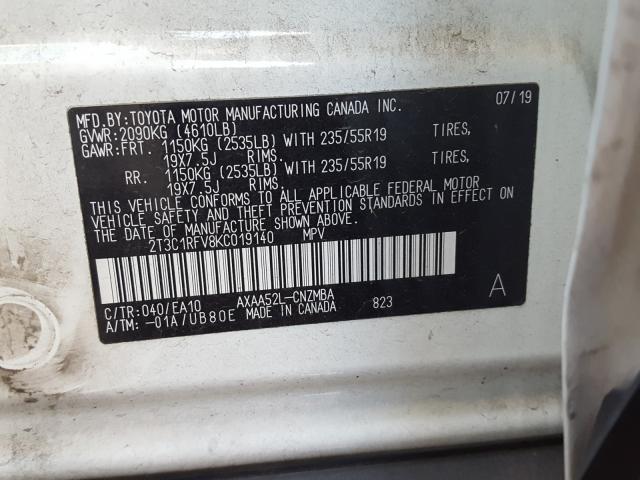 Photo 9 VIN: 2T3C1RFV8KC019140 - TOYOTA RAV4 XLE P 