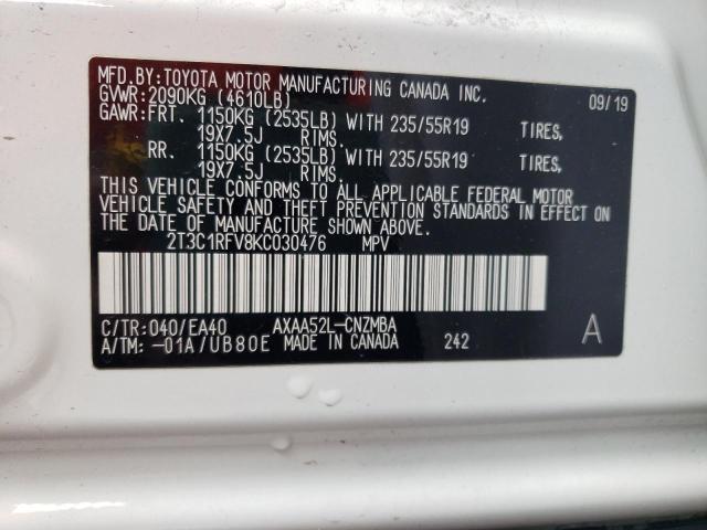 Photo 12 VIN: 2T3C1RFV8KC030476 - TOYOTA RAV4 XLE P 