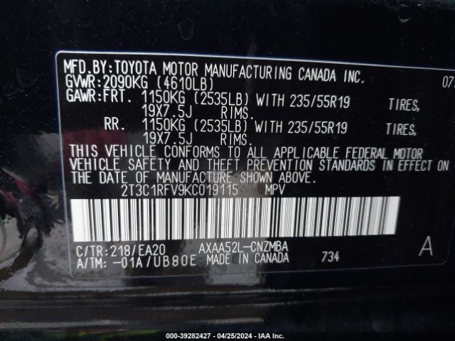 Photo 8 VIN: 2T3C1RFV9KC019115 - TOYOTA RAV4 