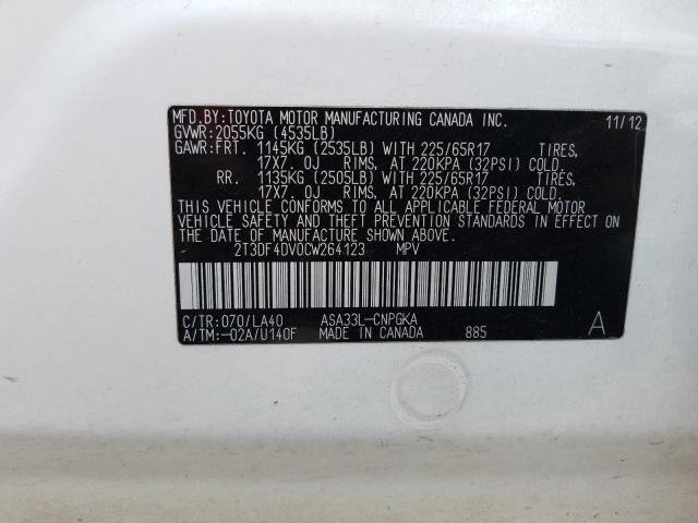 Photo 9 VIN: 2T3DF4DV0CW264123 - TOYOTA RAV4 LIMIT 