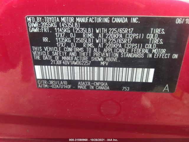 Photo 8 VIN: 2T3DF4DV1AW062257 - TOYOTA RAV4 