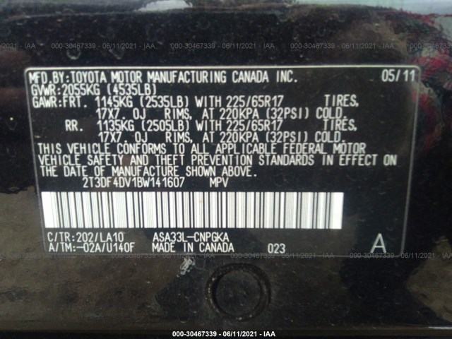 Photo 8 VIN: 2T3DF4DV1BW141607 - TOYOTA RAV4 