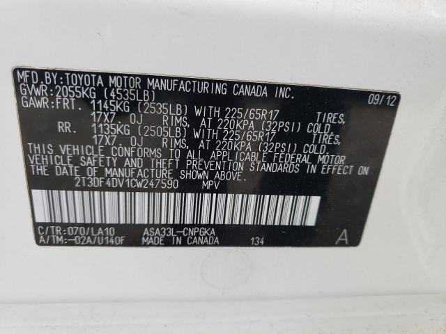 Photo 12 VIN: 2T3DF4DV1CW247590 - TOYOTA RAV4 LIMIT 