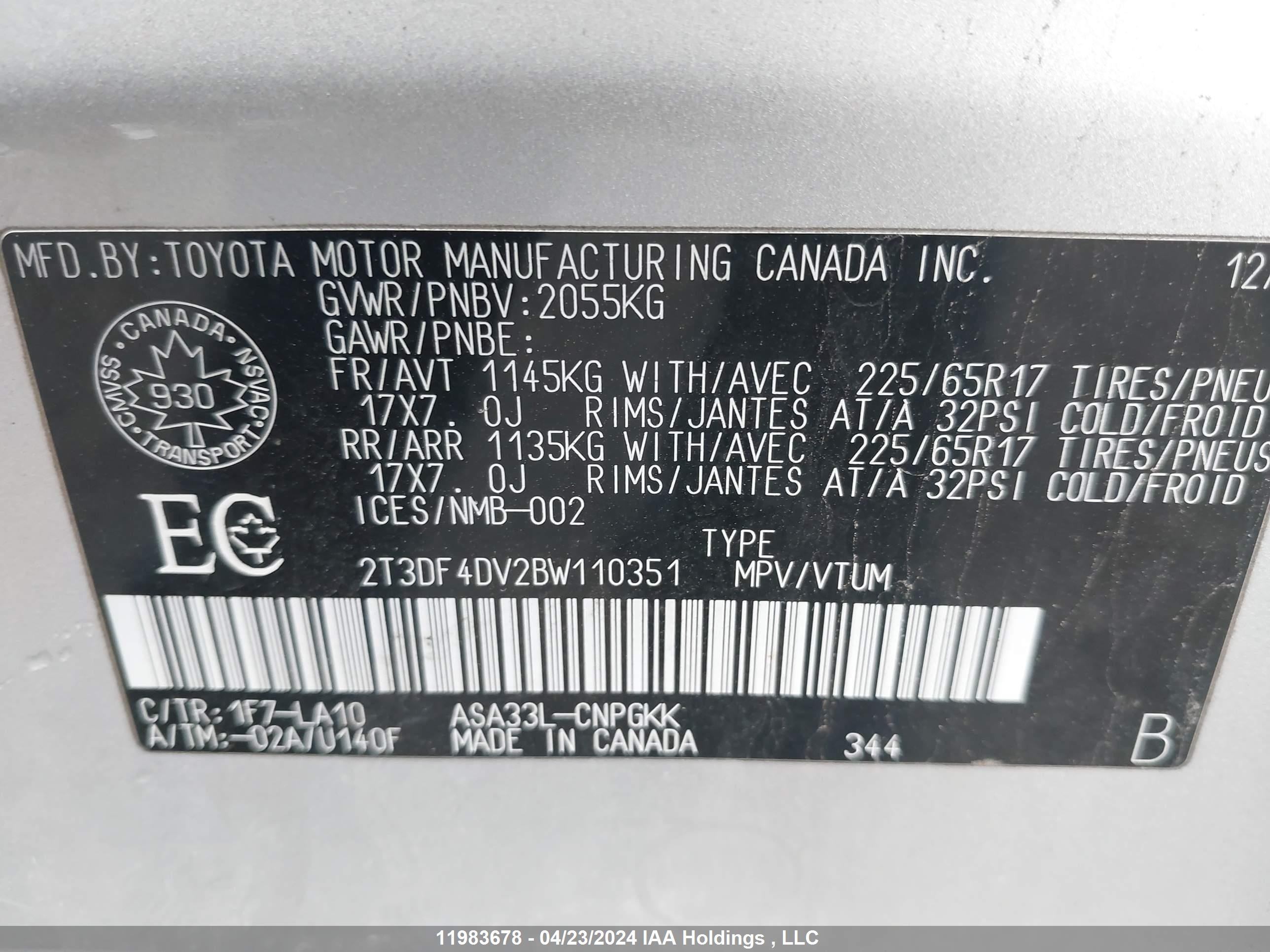 Photo 8 VIN: 2T3DF4DV2BW110351 - TOYOTA RAV 4 