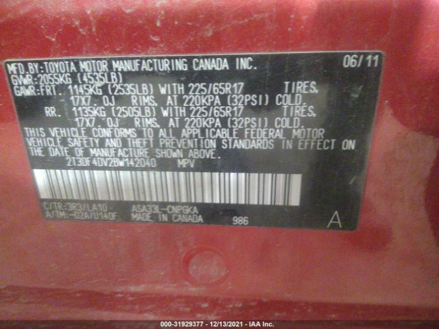 Photo 8 VIN: 2T3DF4DV2BW142040 - TOYOTA RAV4 