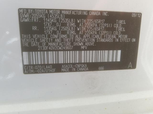 Photo 9 VIN: 2T3DF4DV2CW249607 - TOYOTA RAV4 LIMIT 