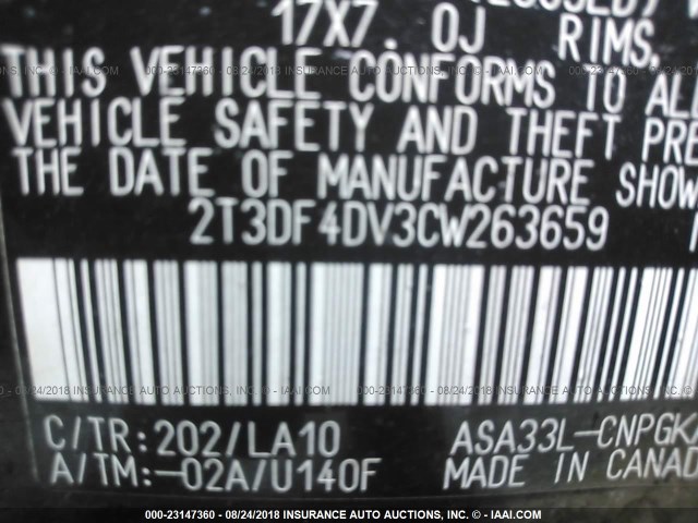 Photo 8 VIN: 2T3DF4DV3CW263659 - TOYOTA RAV4 