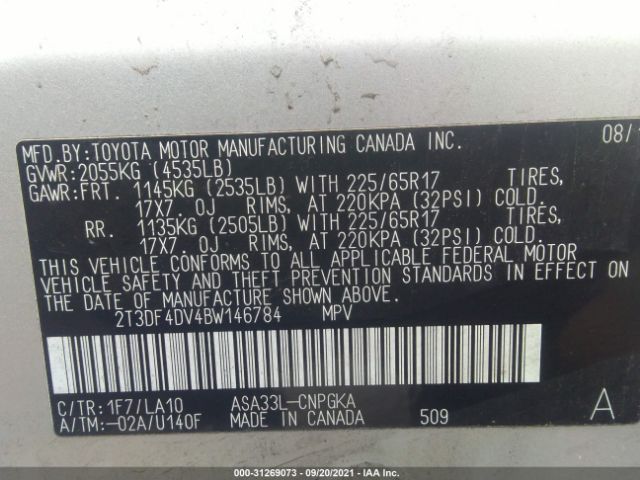 Photo 8 VIN: 2T3DF4DV4BW146784 - TOYOTA RAV4 