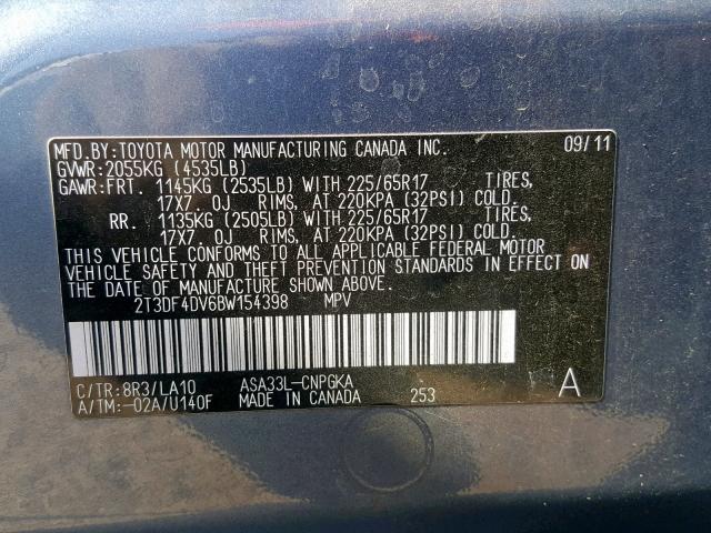 Photo 9 VIN: 2T3DF4DV6BW154398 - TOYOTA RAV4 LIMIT 