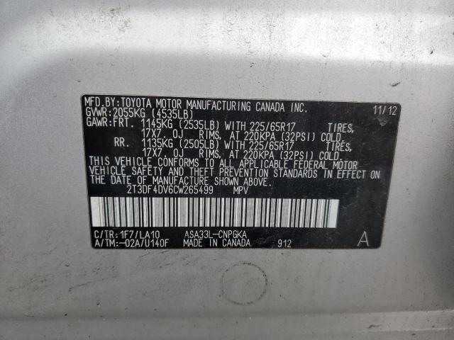 Photo 9 VIN: 2T3DF4DV6CW265499 - TOYOTA RAV4 LIMIT 