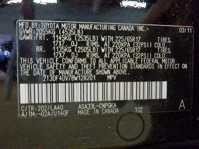 Photo 9 VIN: 2T3DF4DV7BW128201 - TOYOTA RAV4 LIMIT 