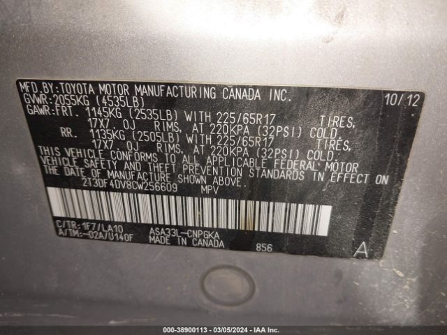 Photo 8 VIN: 2T3DF4DV8CW256609 - TOYOTA RAV4 