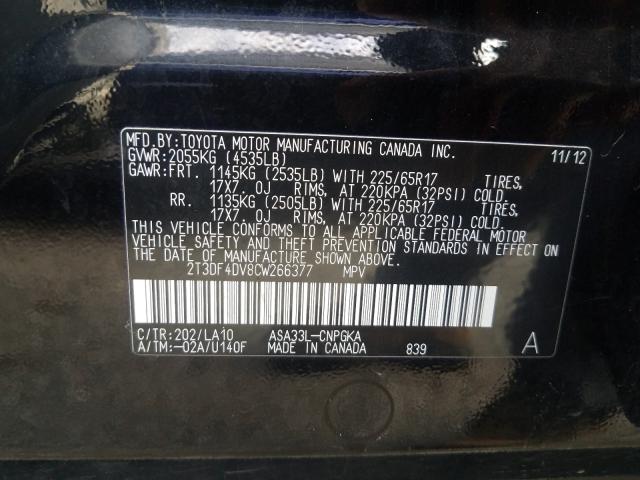 Photo 9 VIN: 2T3DF4DV8CW266377 - TOYOTA RAV4 LIMIT 