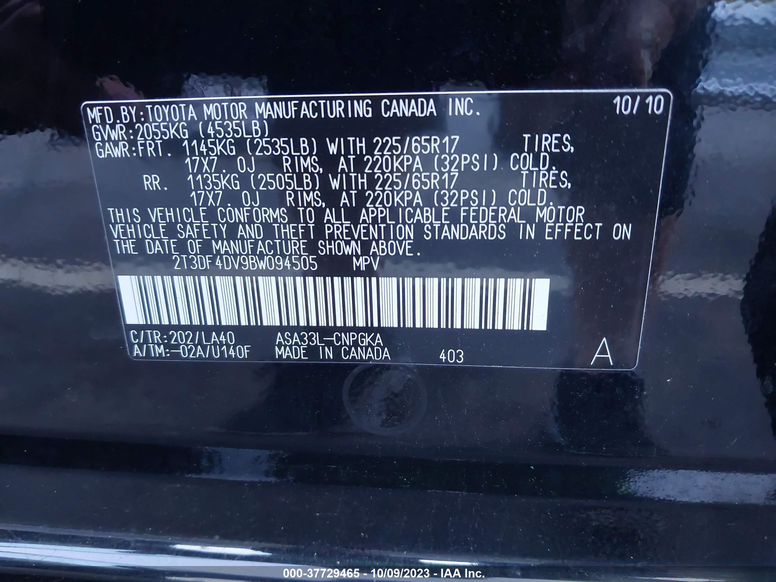 Photo 8 VIN: 2T3DF4DV9BW094505 - TOYOTA RAV 4 