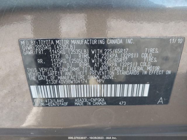 Photo 8 VIN: 2T3DF4DV9BW104174 - TOYOTA RAV4 