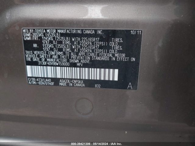 Photo 8 VIN: 2T3DF4DV9BW159000 - TOYOTA RAV4 