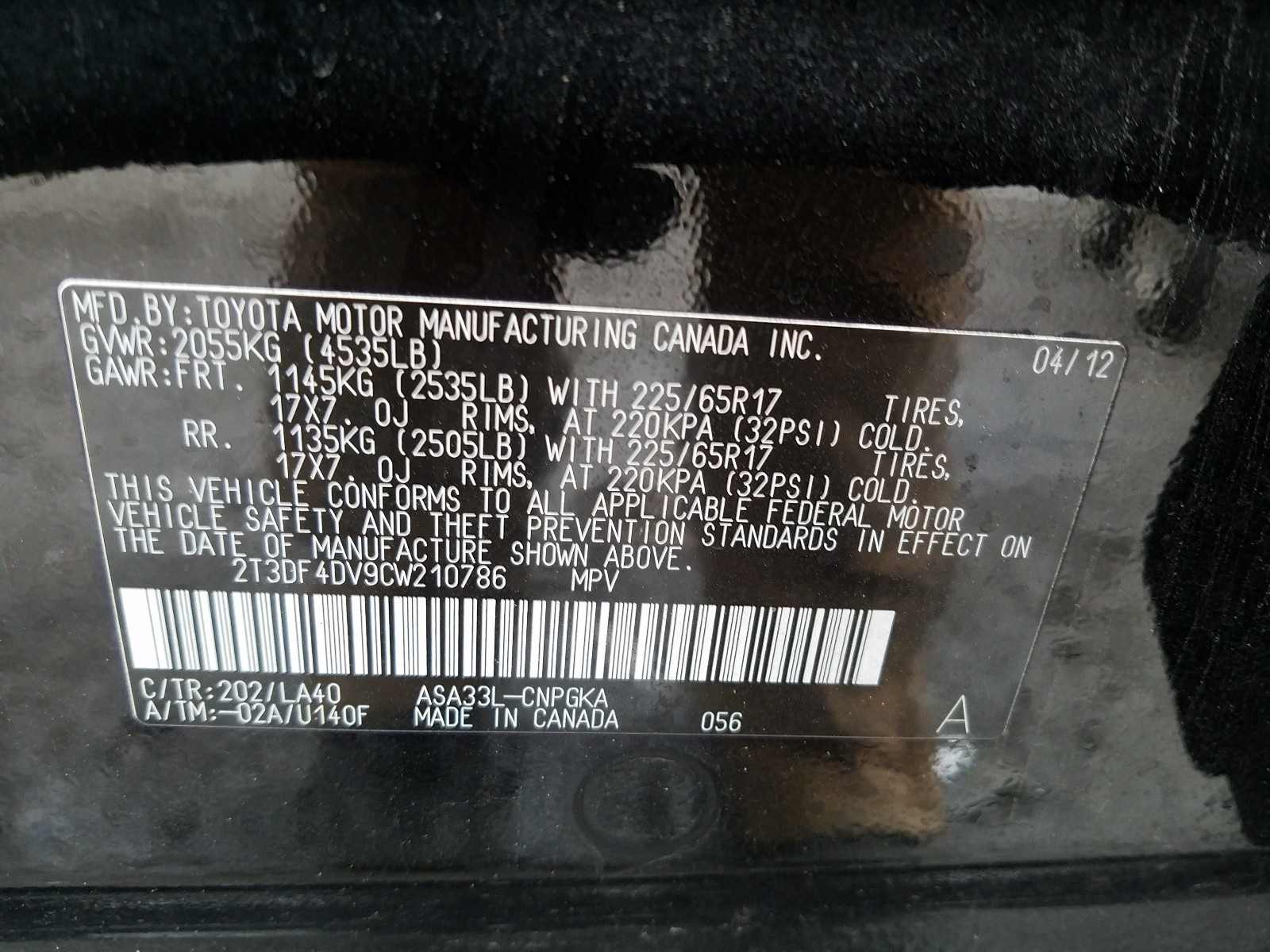 Photo 9 VIN: 2T3DF4DV9CW210786 - TOYOTA RAV4 LIMIT 