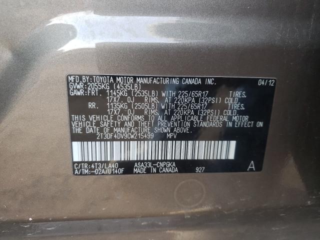 Photo 9 VIN: 2T3DF4DV9CW215499 - TOYOTA RAV4 LIMIT 