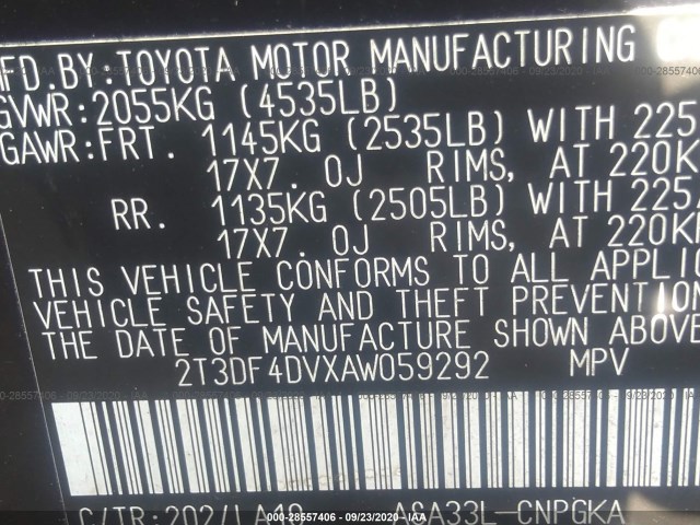 Photo 8 VIN: 2T3DF4DVXAW059292 - TOYOTA RAV4 